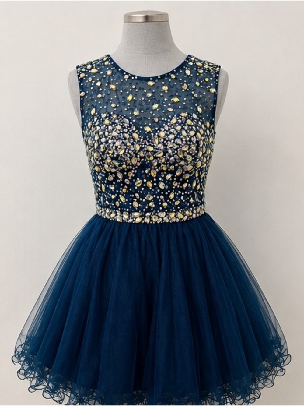 Embellished Navy Tulle Homecoming, Winter Ball, Prom dress.